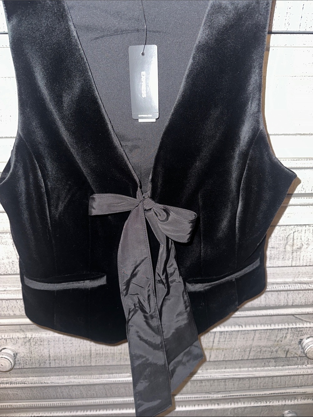 Express Black Velvet Tie-Front Vest - Picture 3 of 6
